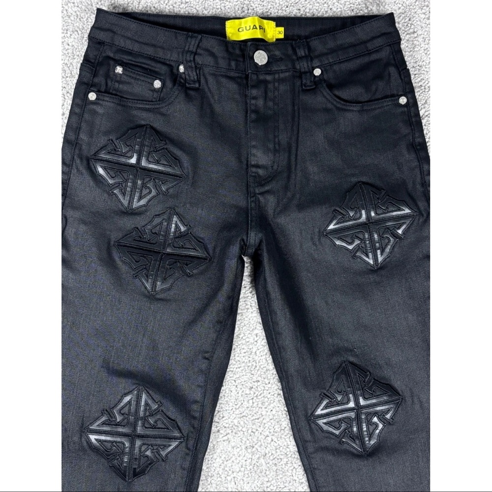 NWOT GUAPI Black Embroidered Design Jeans Men Size 30 Bootcut Flare Denim - Picture 14 of 14